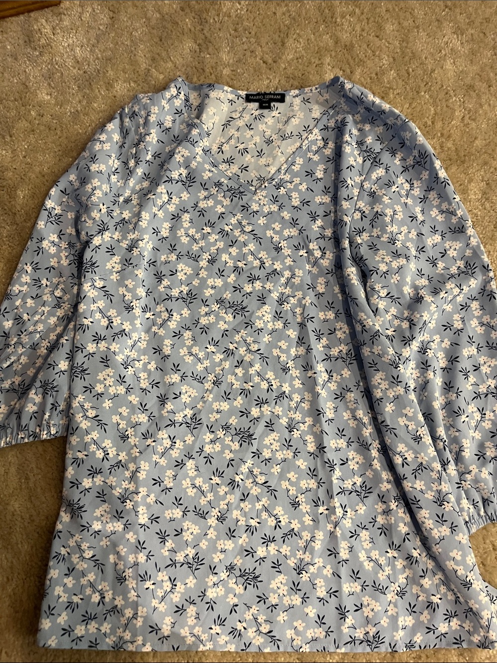 Ferrini Pale Blue Floral V-Neck Tunic Top